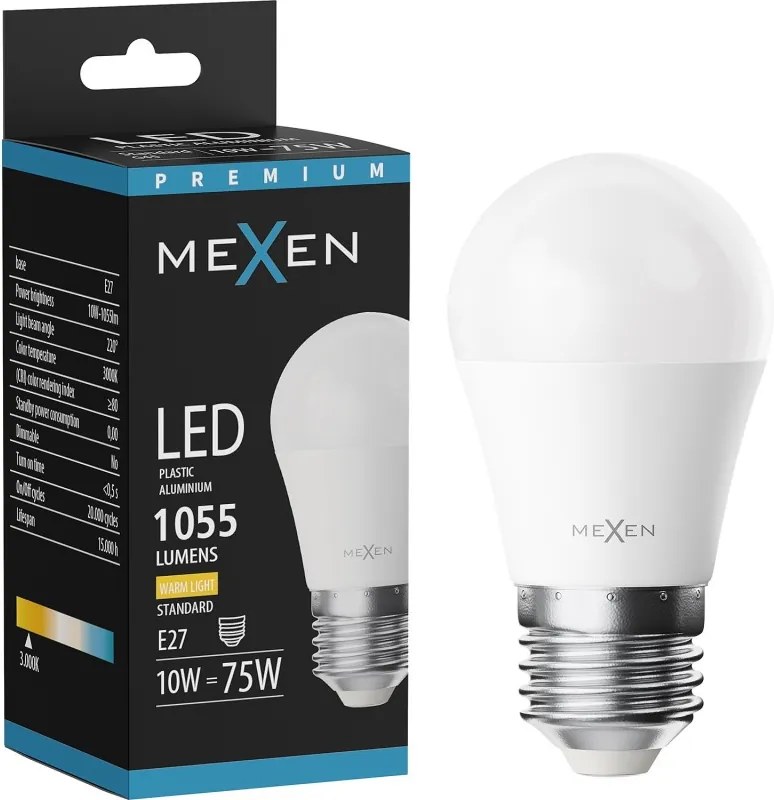 Mexen Nova, LED žiarovka E27, G45, 10W, teplá - 3000K, 1055 lm - L101-E27-1030-01