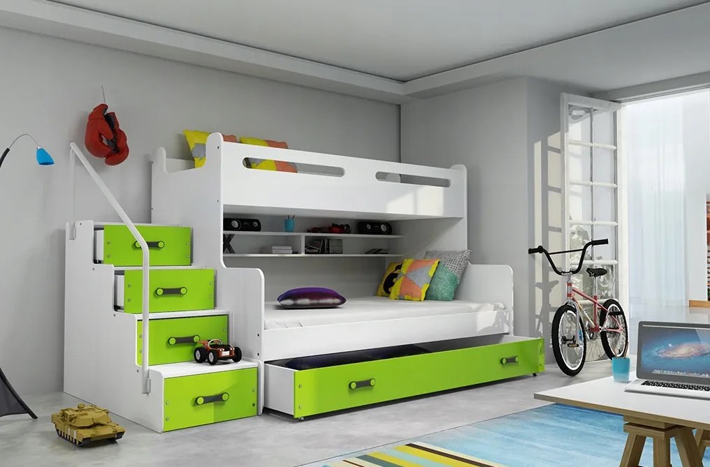 Interbeds MAX 3 poschodová posteľ 200x120 + matrace bielo zelená 2025