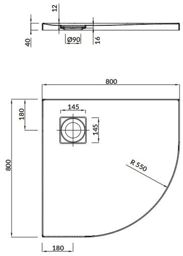 Cersanit TAKO SLIM sprchová vanička 80x80x4 cm + sifón, štvrťkruhová, biela, S601-119