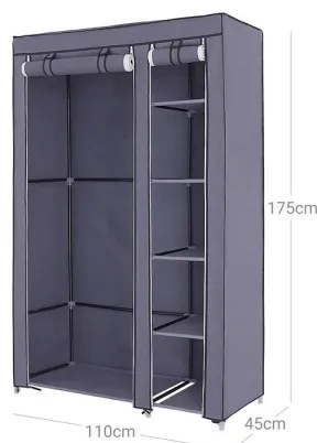 Úložná látková skriňa s policami a šatníkovou tyčou MATIS 110x175 cm sivá