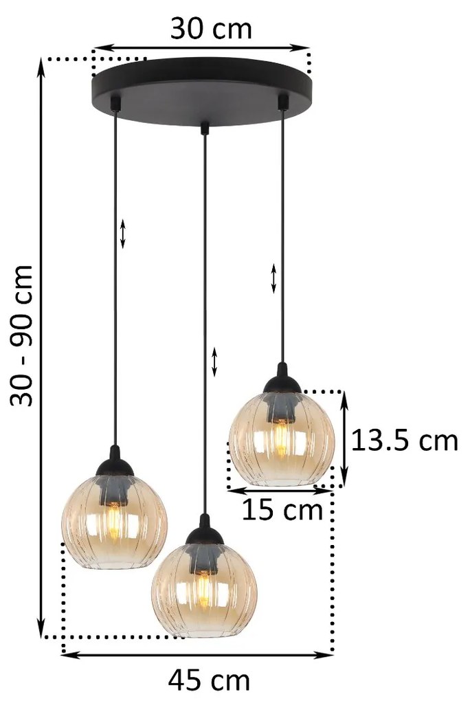 Závesné svietidlo Costa, 3x medové sklenené tienidlo, b, o