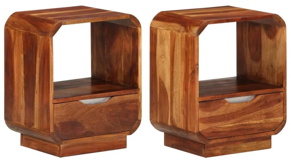 Nočný stolík so zásuvkou 2 ks z dreveného masívu sheesham 40x30x50 cm