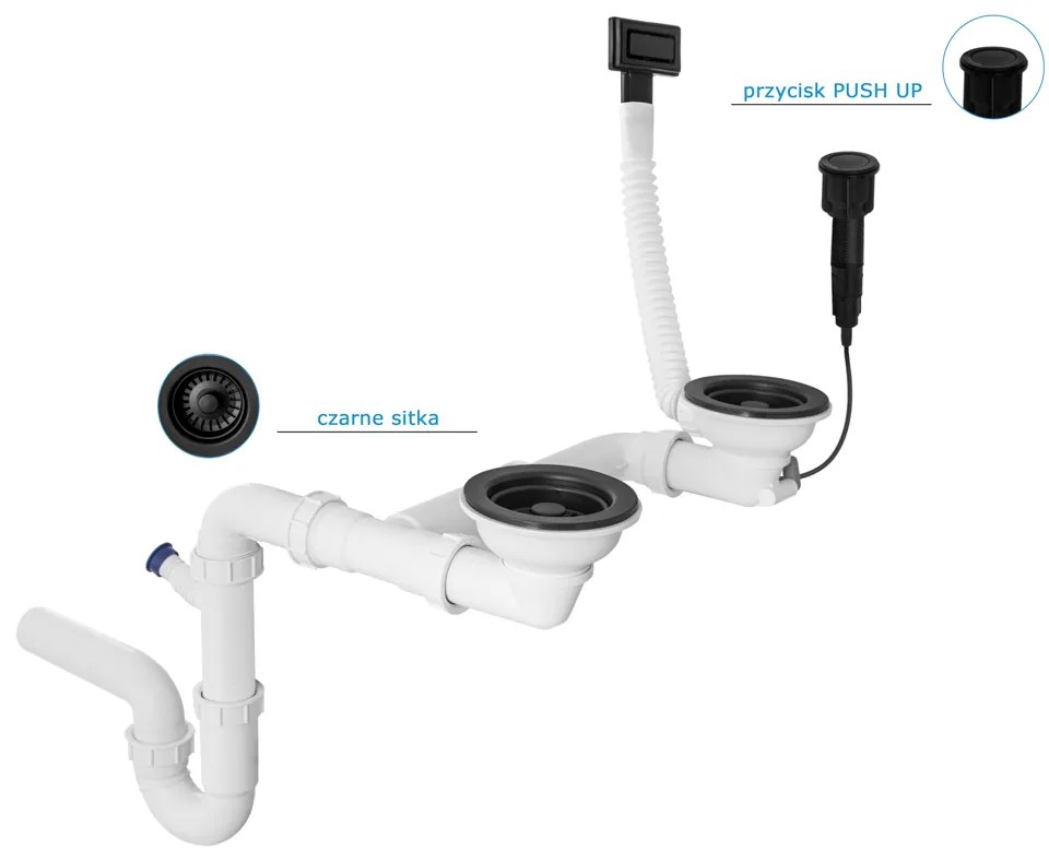 Gamma Gamma, 2-komorový automatický sifón pre granitové drezy s hranatým prepadom, čierna matná, GMA-1AP21ZBKLB