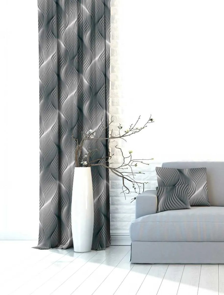 Záves dekoračný alebo látka, OXY Waves, sivý, 150 cm 150 cm