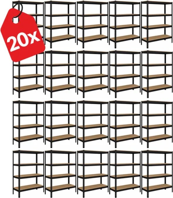Akcia 20x Regál 150x70x30 cm lakovaný 4-policový, nosnosť 700 kg - čierny