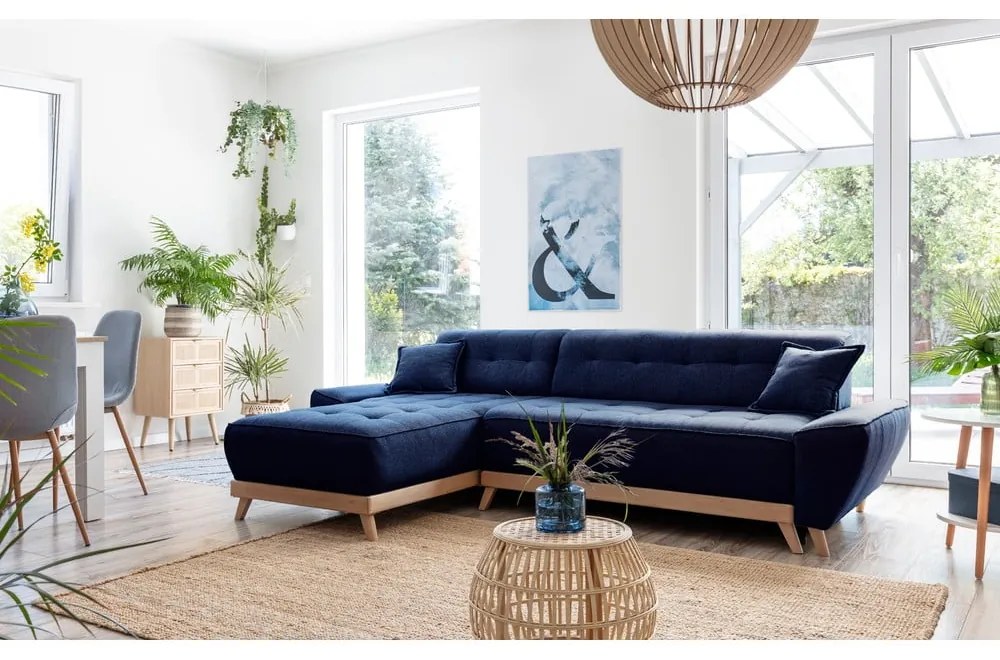 Námorníckymodrá rozkladacia variabilná rohová pohovka Miuform Dazzling Daisy