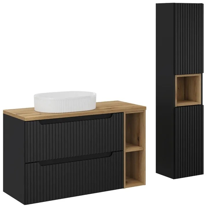 Kúpeľňová zostava Nova Black 100 cm so skrinkami a umývadlom čierna/dub evoke