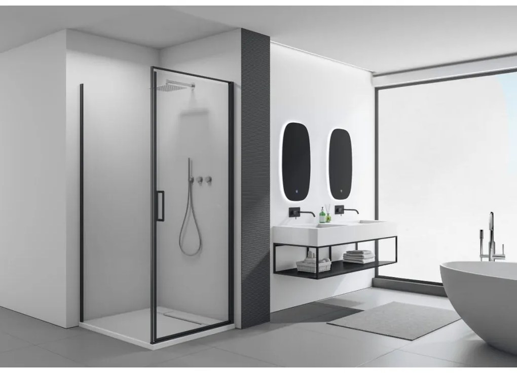 Cerano Porte, 1-krídlový sprchovací kút 90x70 cm, 8mm číre sklo, čierny profil, CER-CER-413573