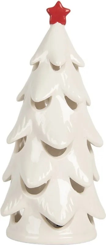 Biely keramický LED stromček s červenou hviezdou - Ø 9*19 cm