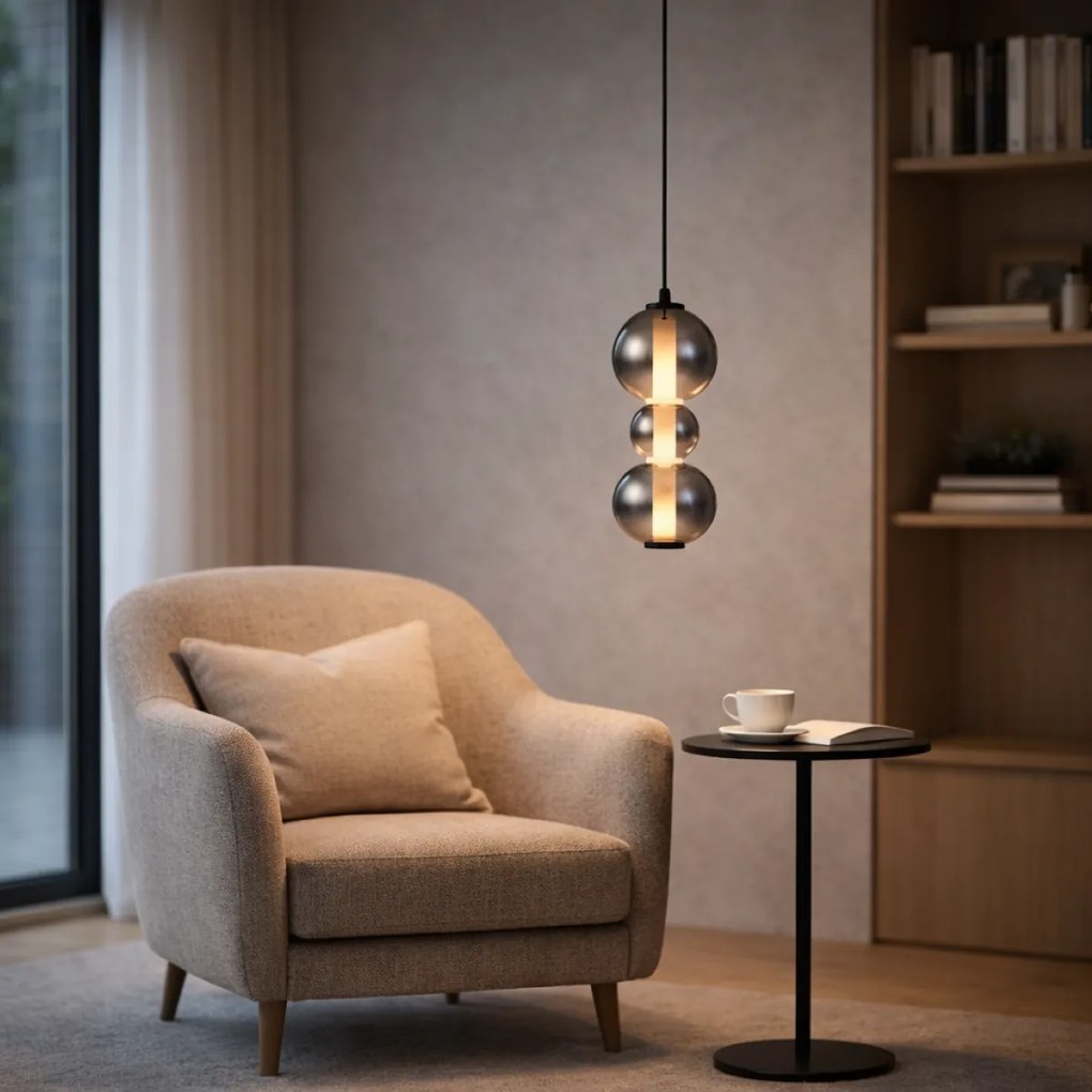 Art Deco závesná lampa čierna s dymovým a čírym sklom 3-svetlá vrátane LED - Lizzy