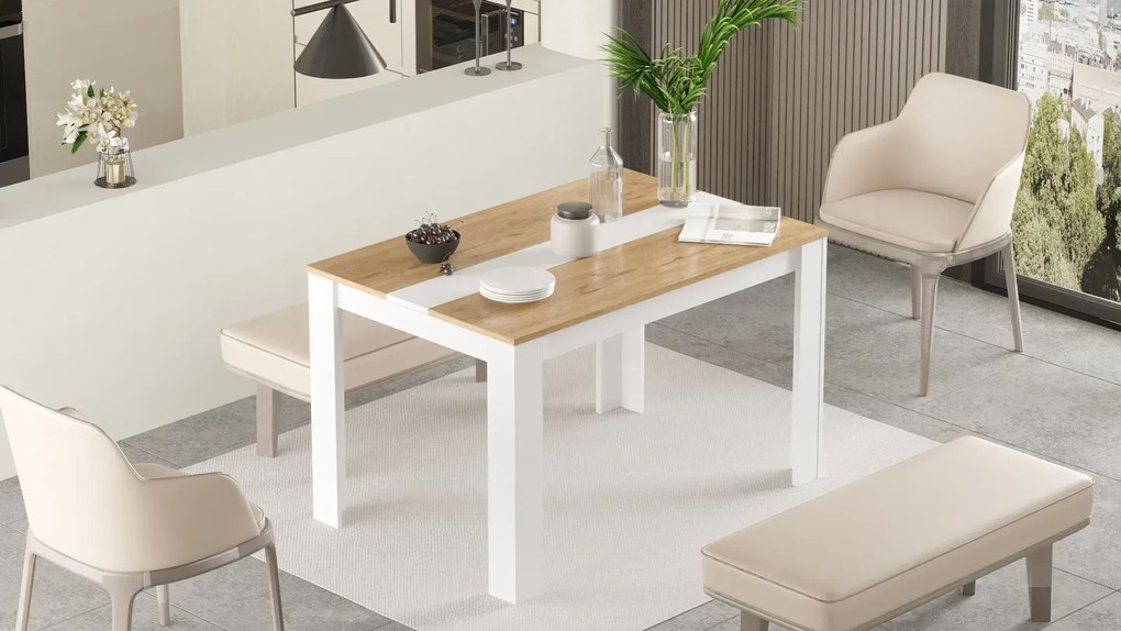 Obdĺžnikový jedálenský stôl Houseland Future 02 biely/dub Castello