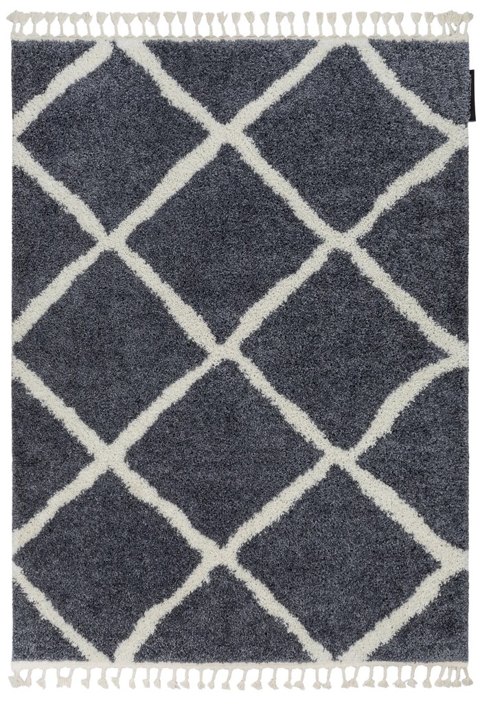 Koberec BERBER CROSS B5950, sivo - biely, strapce, Maroko Shaggy