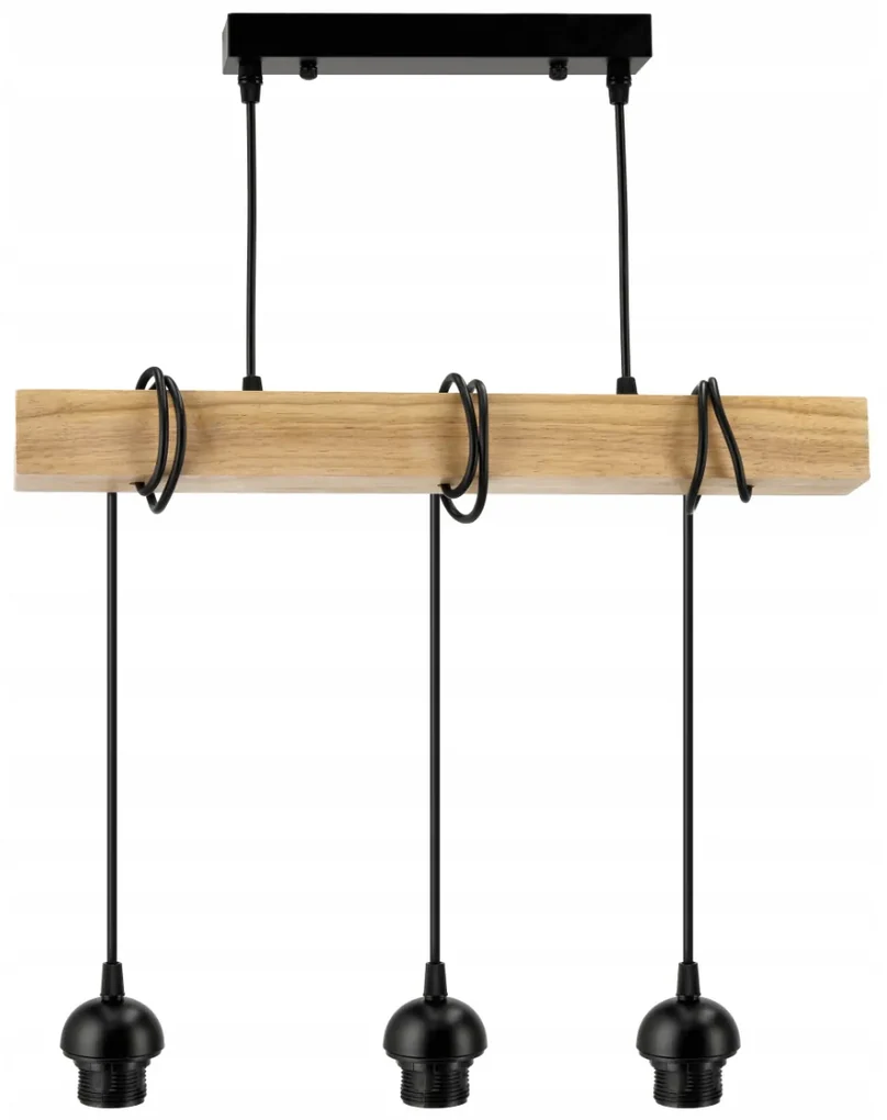 BERGE Závesné stropné svietidlo LED drevený trám 3xE27 loft sklenená guľa