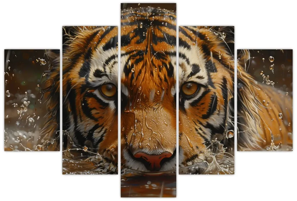 Obraz - Portrét tigra vo vode (150x105 cm)