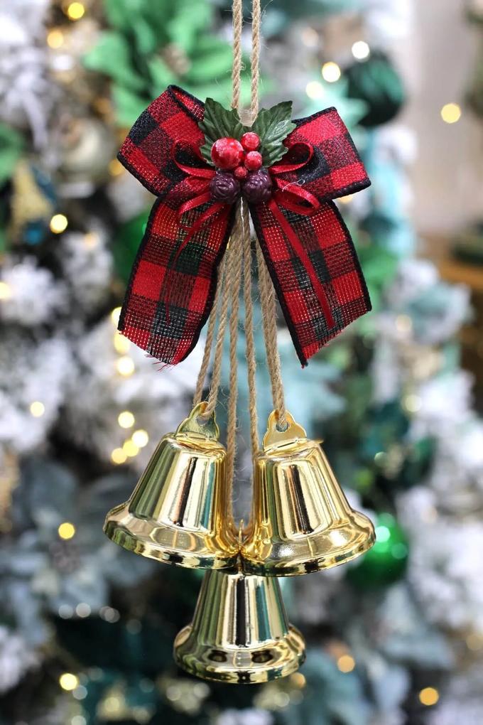 Zlaté vianočné zvončeky s mašľou 35cm