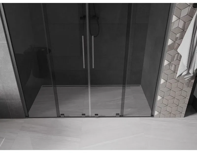 Mexen Velar Duo, posuvné sprchové dvere do otvoru 180 cm, 8mm šedé sklo, grafit brúsený, 871-180-000-42-66