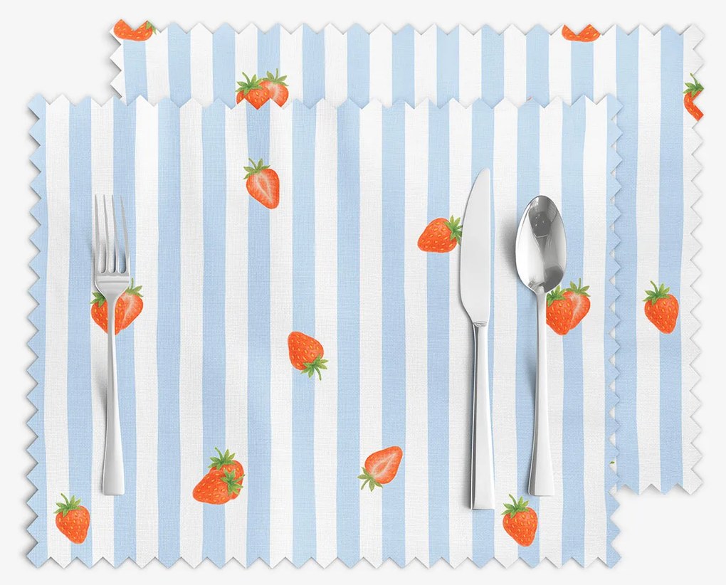 Goldea prestieranie na stôl teflónové - modré prúžky s jahodami - sada 2ks 30 x 40 cm