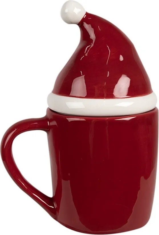 Červený hrnček s čiapočkou Santa Candy - 12*9*17 cm / 300 ml