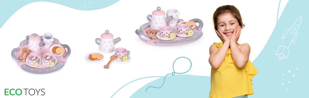 Drevený čajový set pre deti 3+ 15 dielov ECOTOYS – hračka, servis na čaj