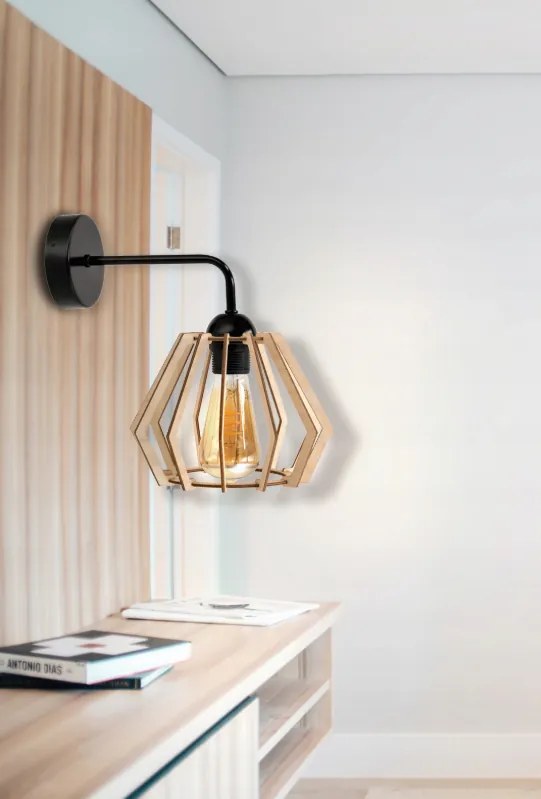 Drevená nástenná lampa čierna LED nad zrkadlo E27 drevená nástenná lampa