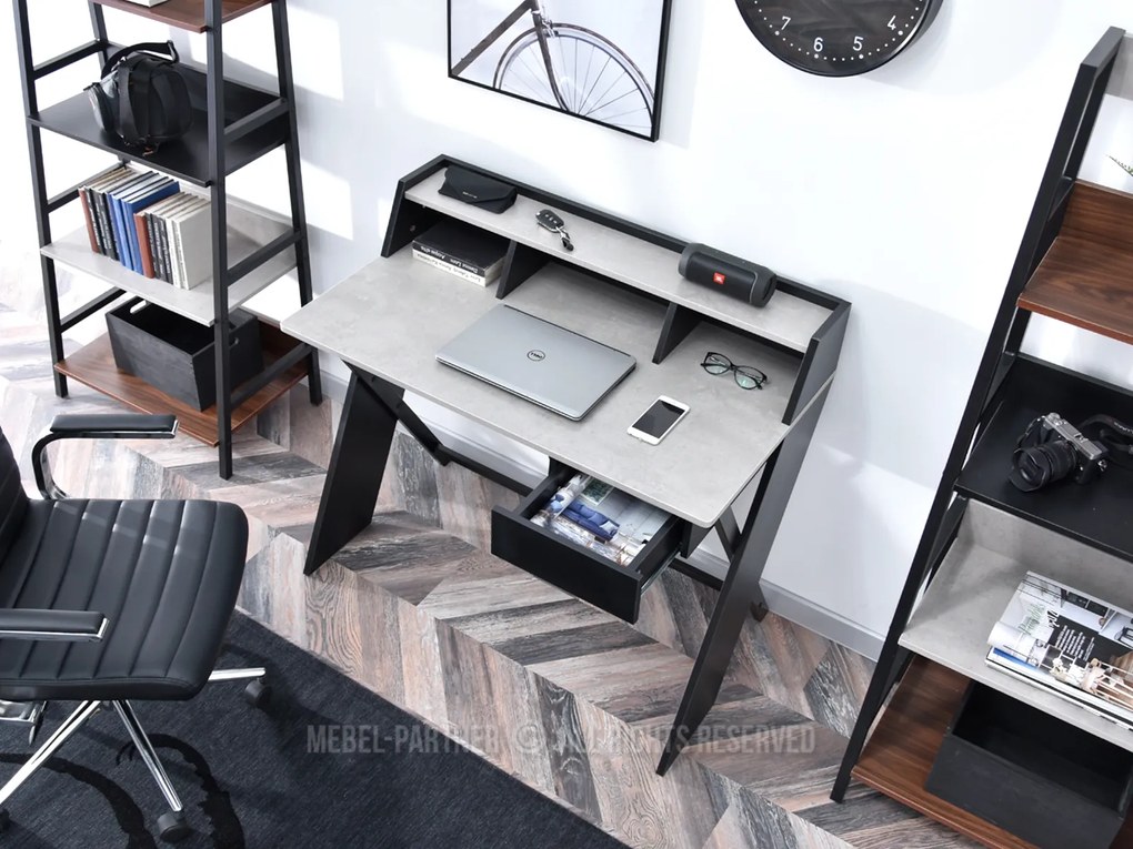 PC stolík Aspart (betón + čierna). Akcia -34%. Vlastná spoľahlivá doprava až k Vám domov. 1109724
