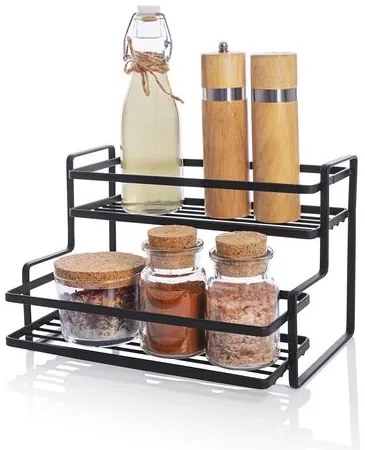 Zeller Present Polica na korenie, 2-poschodová, čierna RACK, 26 × 20 × 17