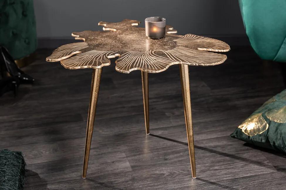 Extravagantný konferenčný stolík Leaf zlatý 57cm