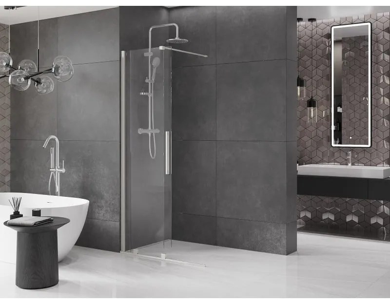 Mexen Velar, sprchová zástena s posuvnými dverami Walk-in 90 x 200 cm, 8mm číre sklo, brúsená oceľ, 871-090-000-03-97