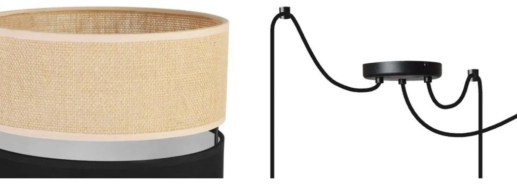 Závesné svietidlo Juta Spider, 3x jutové/čierne textilné tienidlo, b