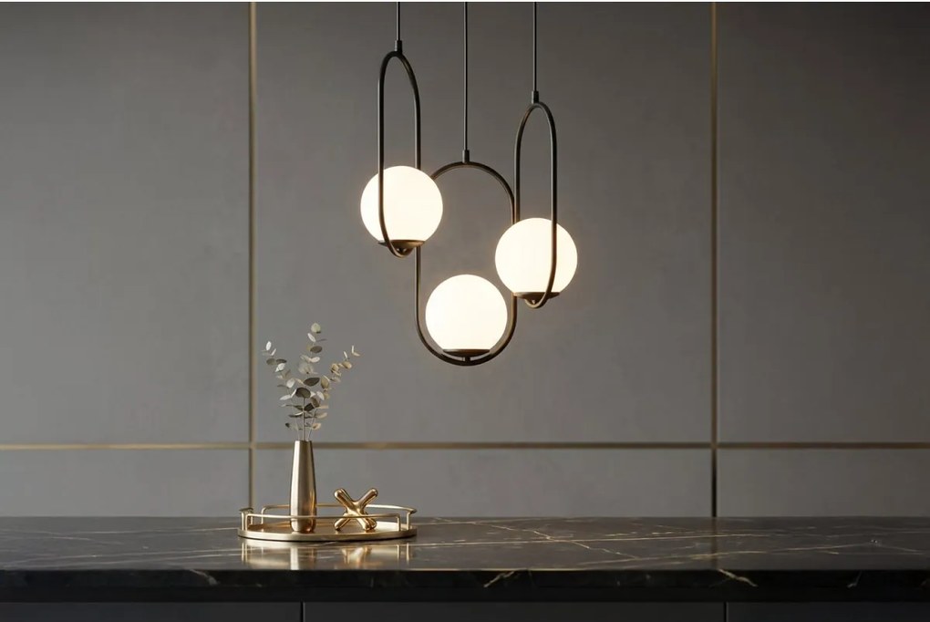 Závesné svietidlo Florence, 3x biele sklenené tienidlo, b, o, U