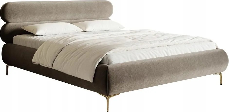 Manželská posteľ 140cm Rirri (rošt úl. priestor) (béžovosivá zlatá)