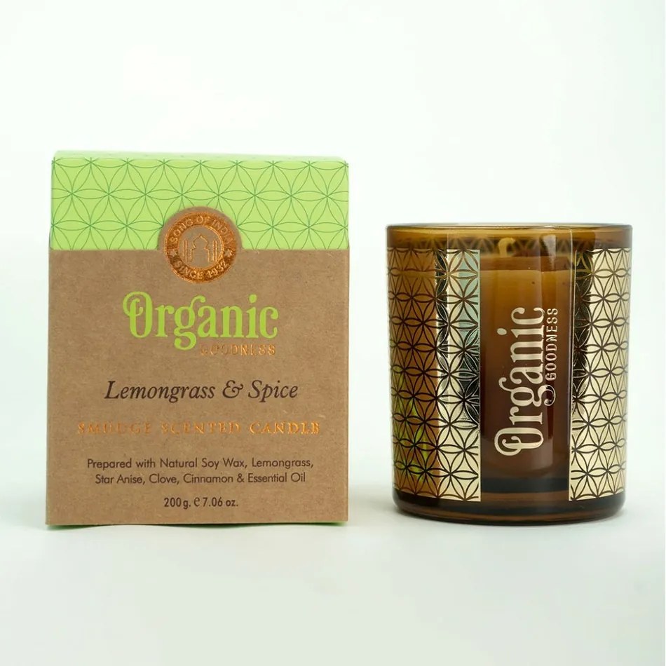 Organická vykurovacia sviečka Lemongrass & Spice 200 g v skle so zlatou fóliou