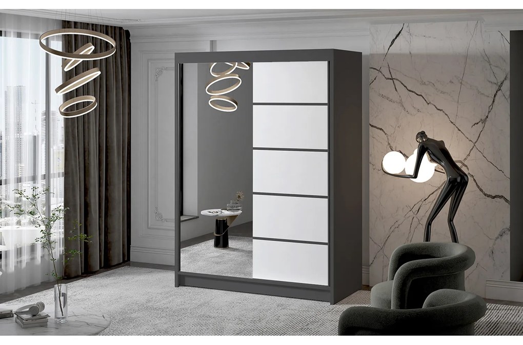 Veľká šatníková skriňa MILAN III 150 cm Čierna/Biela