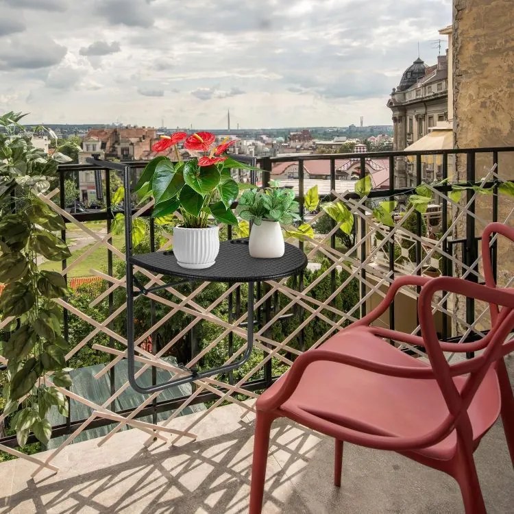 Závesný balkónový stolík – skladací, nastaviteľný a odolný voči počasiu čierna