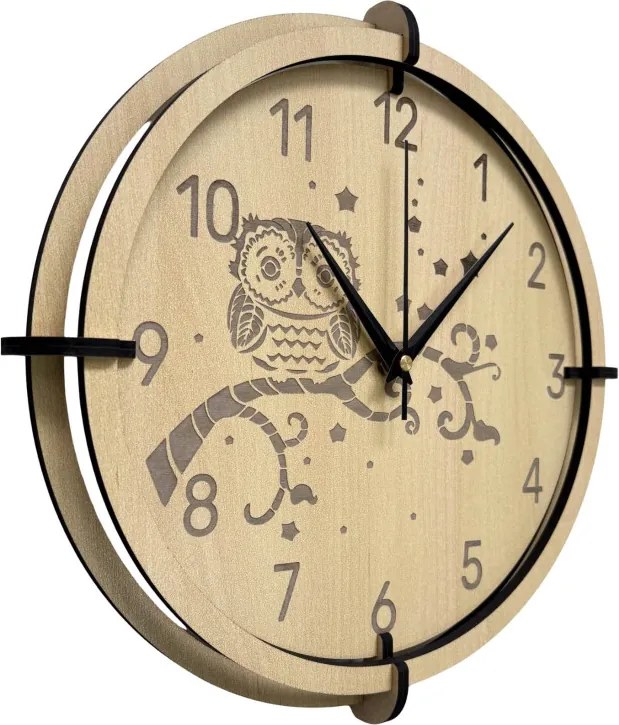 Detské hodiny Sova z javoru – tiché nástenné hodiny pre deti | SENTOP HDF0573-MAPLE