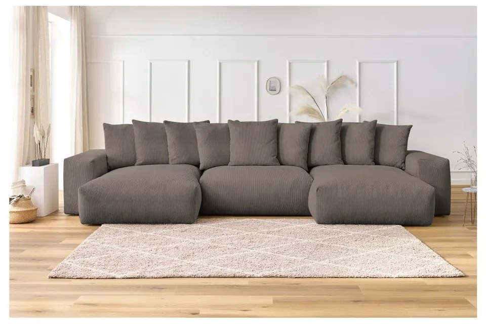 Sivo-hnedá menčestrová rohová pohovka Voltaire – Bobochic Paris