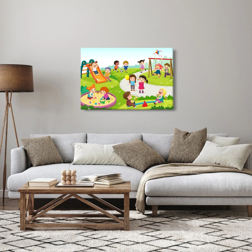 Obraz detských radovánok na pieskovisku (90x60 cm)