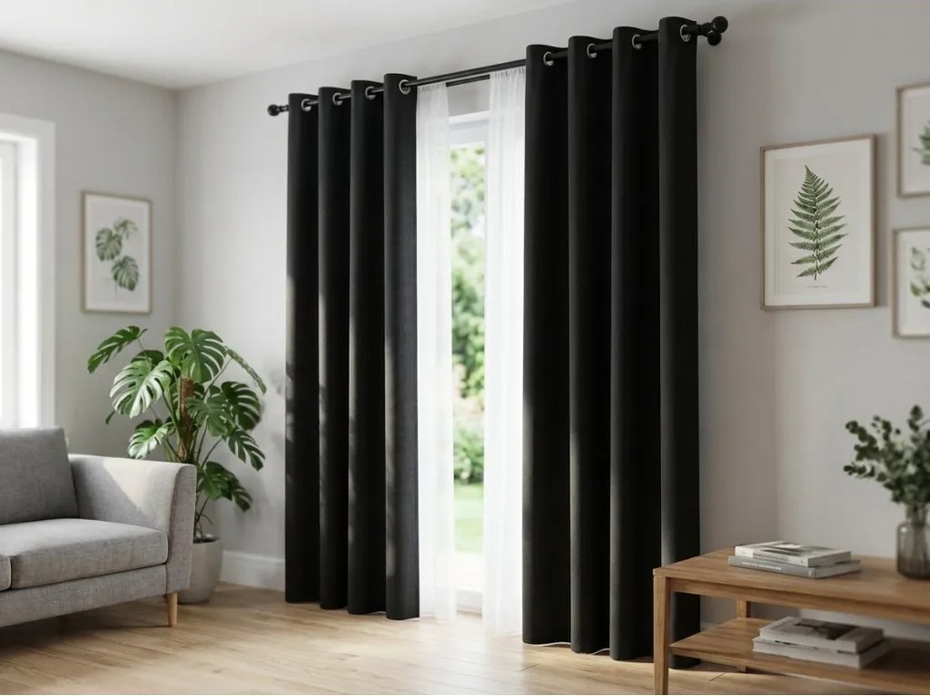 Čierny záves OXFORD 140x250 cm Zavesenie: Kovové krúžky
