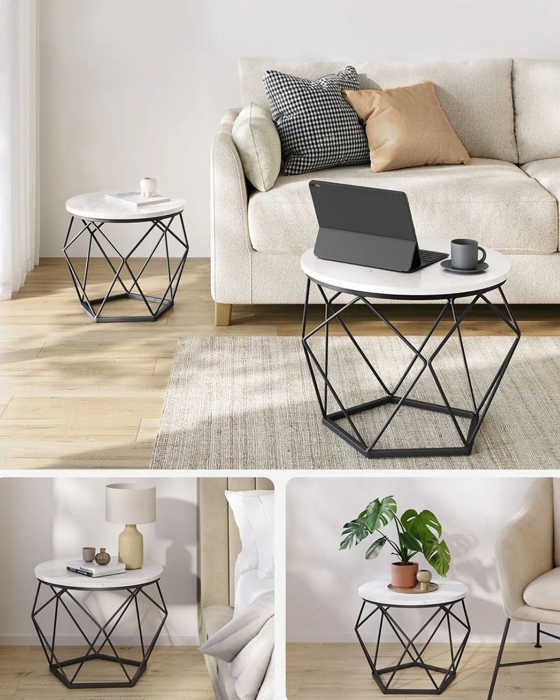 Súprava 2 ks odkladacích stolíkov Vasagle Elezi biely mramor/čierna