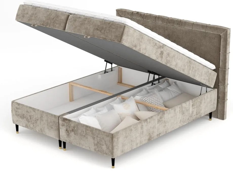 Béžová boxspring posteľ s úložným priestorom 160x200 cm Voyage – Maison de Rêve