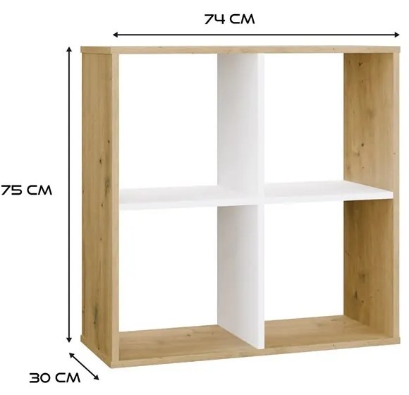 Regál Malax 2x2 74 cm dub Artisan/bílý