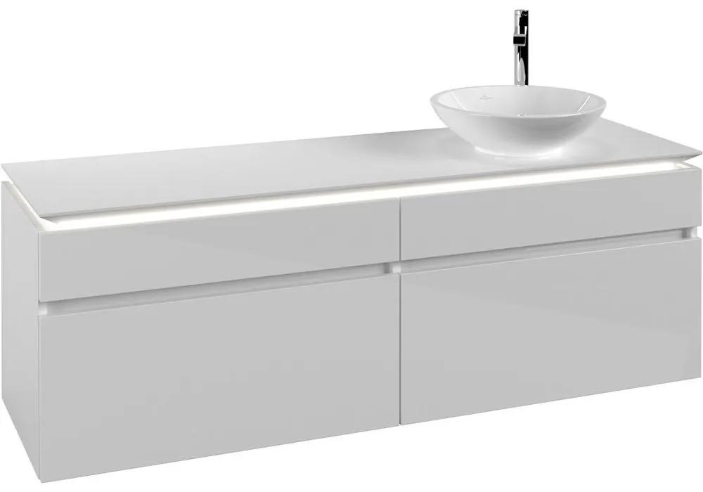 VILLEROY &amp; BOCH Legato závesná skrinka pod umývadlo na dosku (umývadlo vpravo), 4 zásuvky, s LED osvetlením, 1600 x 500 x 550 mm, Glossy White, B598L0DH