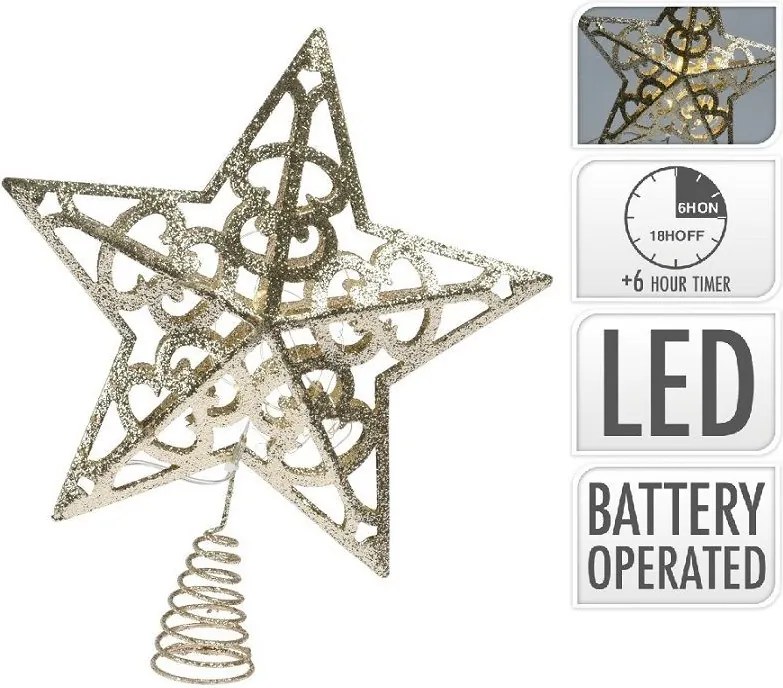LED špic na stromček Zlatá hviezda 28 cm