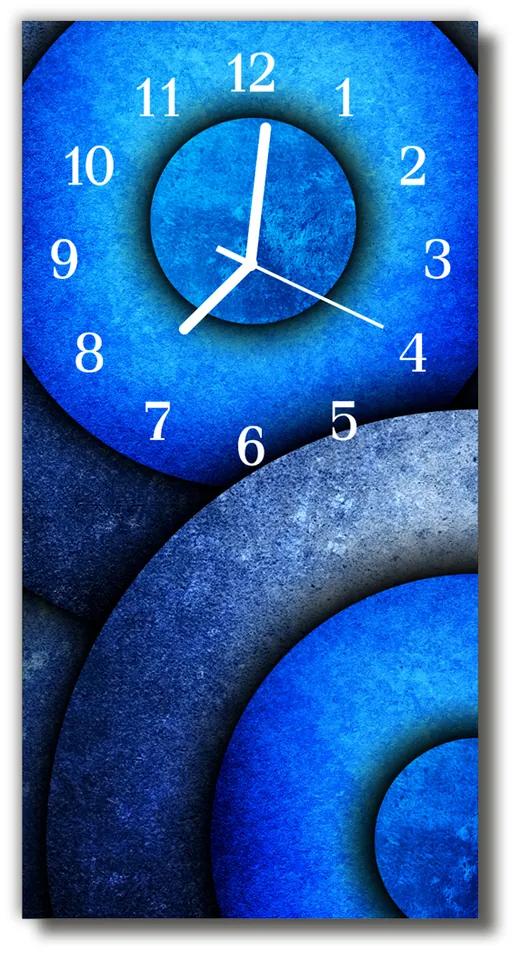 Sklenené hodiny vertikálne Geometrické modré kruhy 30x60 cm