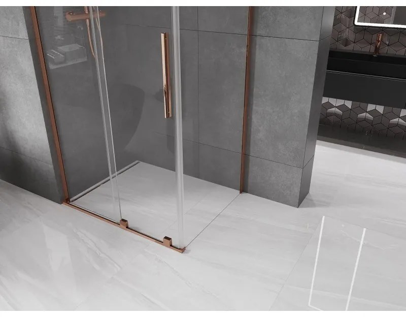 Mexen Velar L, sprchový kút s posuvnými dverami 110 x 85 cm, 8mm číre sklo, ružové zlato, 871-110-085-03-60