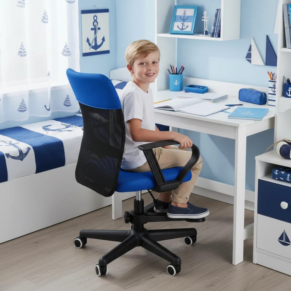 Detská stolička Neoseat MONKEY s podnožou — látka, čierna / tmavo modrá