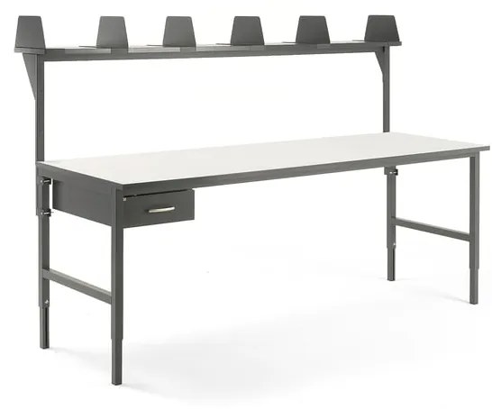 Dielenský stôl Cargo, 2400x750 mm, 1 zásuvka + vrchná polica