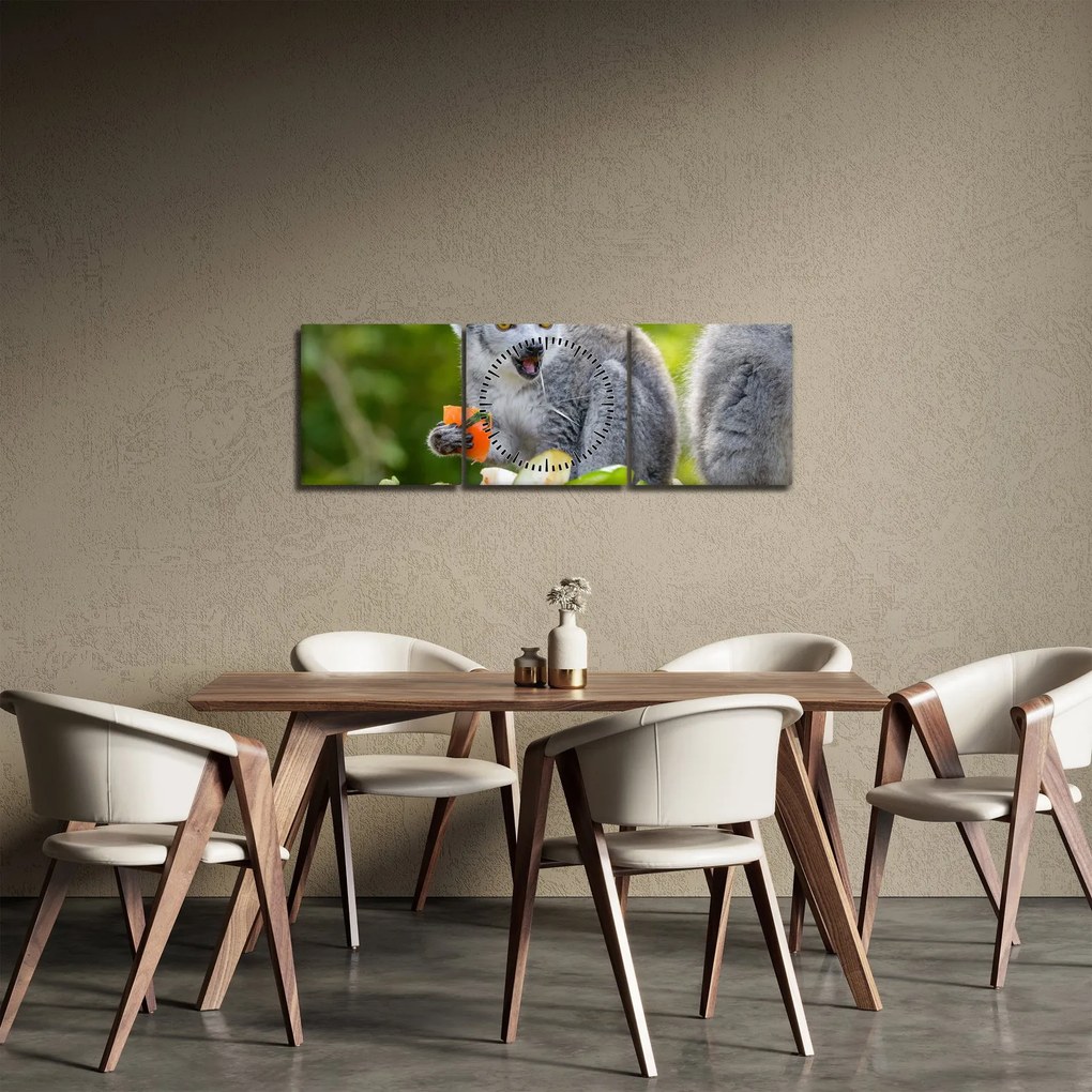 Obraz lemura (s hodinami) (90x30 cm)