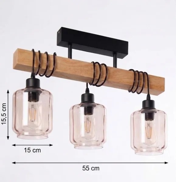 BRILAGI - Prisadený luster WOOD GLASS 3xE27/60W/230V borovica/čierna/dymová béžová