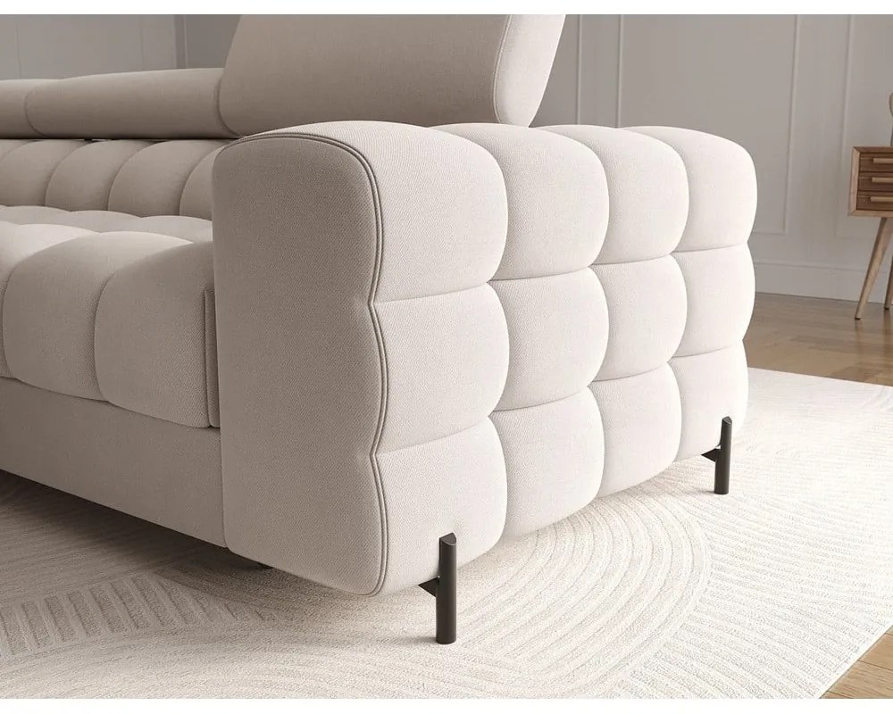 Béžová zamatová rozkladacia/s úložným priestorom rohová pohovka (ľavý roh/s leňoškou) Felro – ELTAP